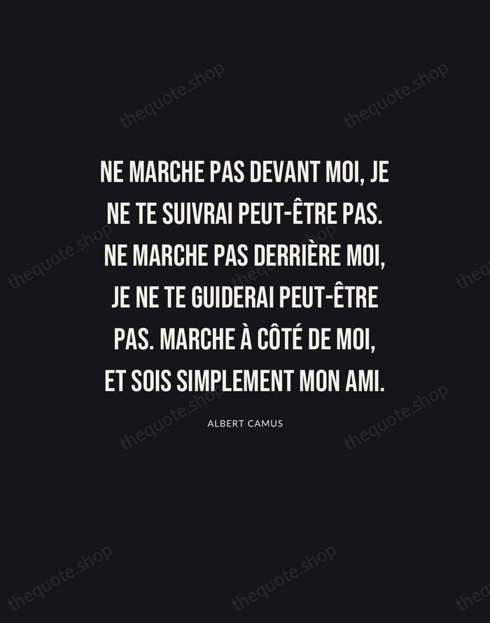 Ne marche pas devant moi, je ne te suivrai peut-être pas. Ne… — Albert Camus | Printable Wall Art — Poster Condensed