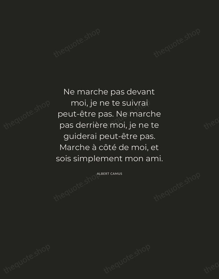 Ne marche pas devant moi, je ne te suivrai peut-être pas. Ne… — Albert Camus — Charcoal Sans