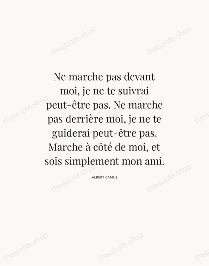 Ne marche pas devant moi, je ne te suivrai peut-être pas. Ne… — Albert Camus — Statement Serif