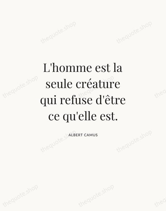 L'homme est la seule créature qui refuse d'être ce qu'elle est. — Albert Camus | Printable Wall Art — Atelier Serif