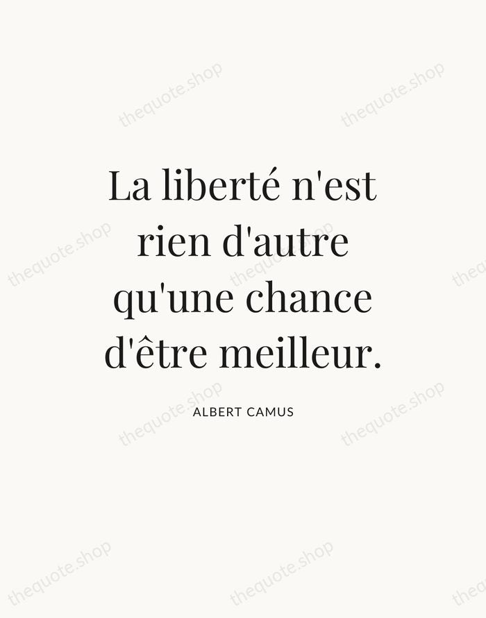 La liberté n'est rien d'autre qu'une chance d'être meilleur. — Albert Camus — Statement Serif