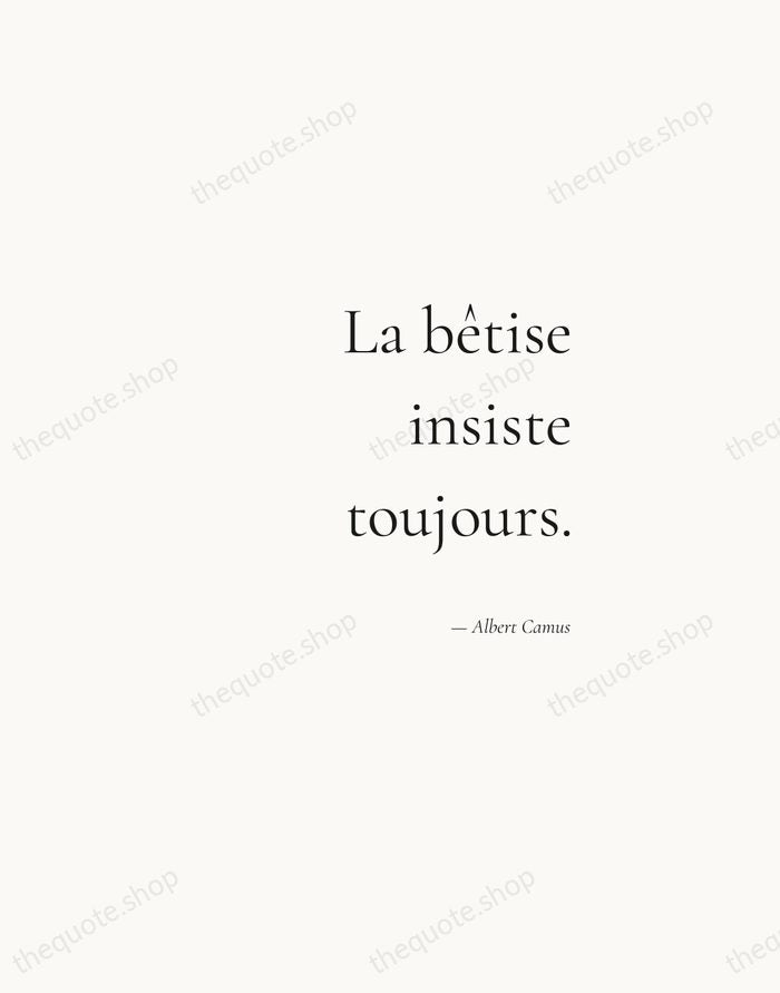 La bêtise insiste toujours. — Albert Camus — Soft Serif Right
