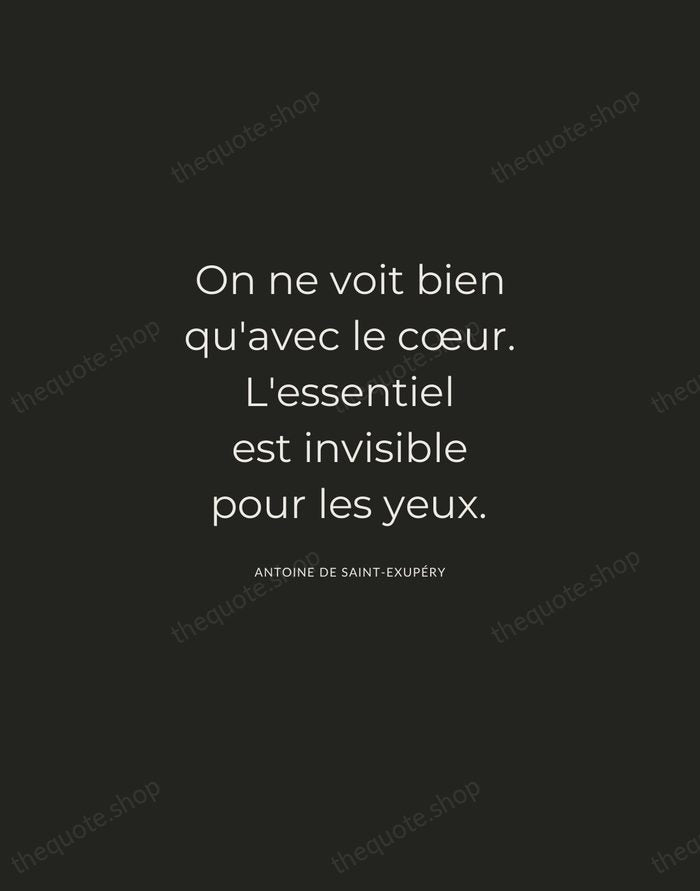 On ne voit bien qu'avec le cœur. L'essentiel est invisible pour les… — Antoine de Saint-Exupéry — Charcoal Sans