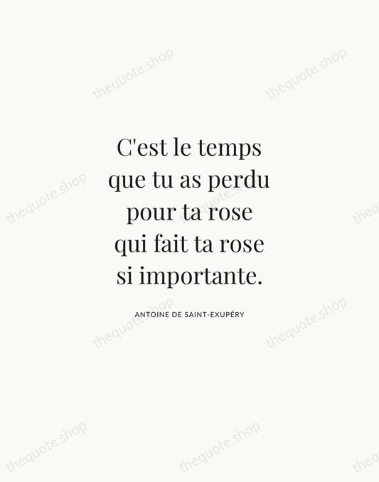C'est le temps que tu as perdu pour ta rose qui fait… — Antoine de Saint-Exupéry | Printable Wall Art — Atelier Serif