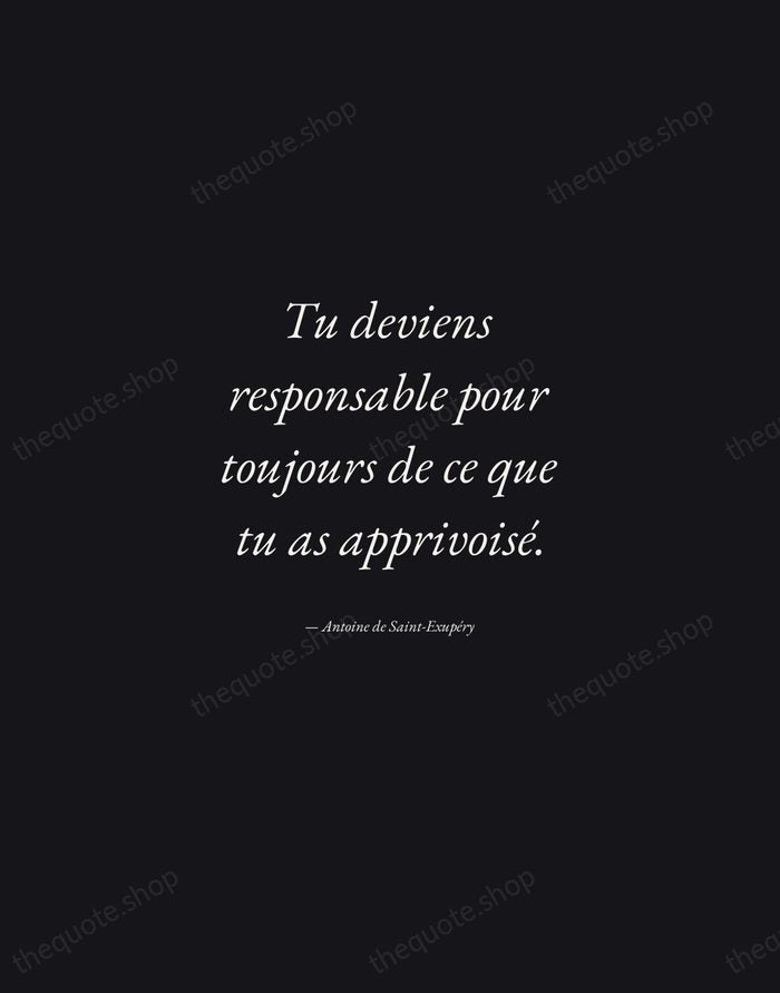 Tu deviens responsable pour toujours de ce que tu as apprivoisé. — Antoine de Saint-Exupéry — Manuscript Italic