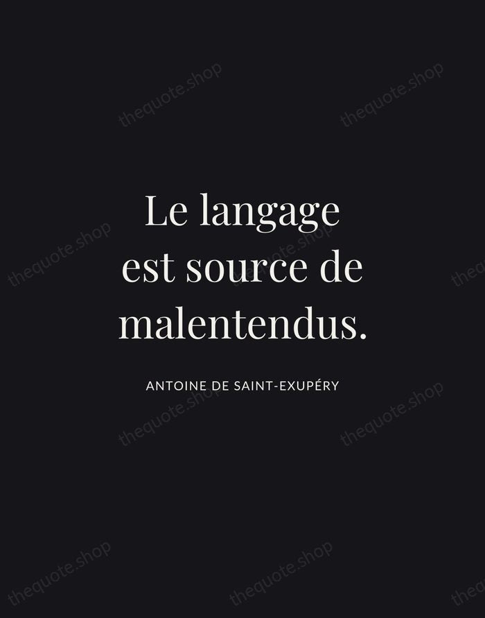 Le langage est source de malentendus. — Antoine de Saint-Exupéry | Printable Wall Art — Midnight Serif