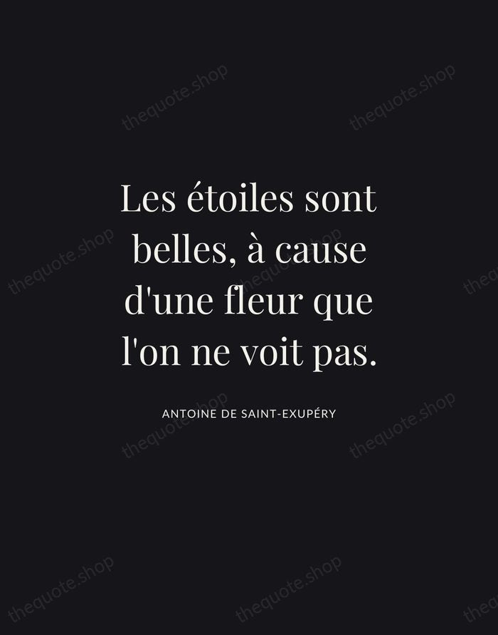 Les étoiles sont belles, à cause d'une fleur que l'on ne voit… — Antoine de Saint-Exupéry | Printable Wall Art — Midnight Serif