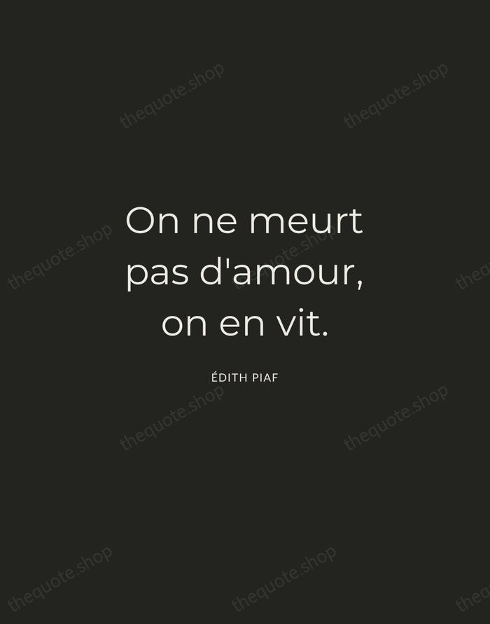 On ne meurt pas d'amour, on en vit. — Édith Piaf — Charcoal Sans
