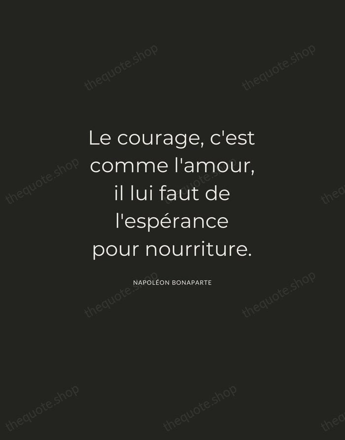 Le courage, c'est comme l'amour, il lui faut de l'espérance pour nourriture. — Napoléon Bonaparte — Charcoal Sans