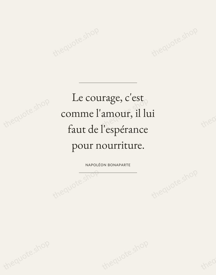 Le courage, c'est comme l'amour, il lui faut de l'espérance pour nourriture. — Napoléon Bonaparte — Gallery Frame