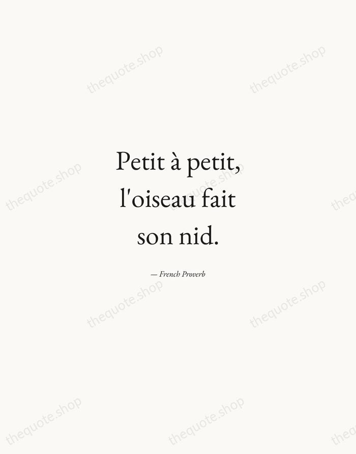 Petit à petit, l'oiseau fait son nid. — French Proverb — Quiet Garamond