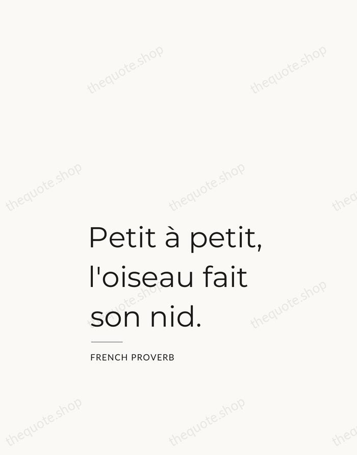 Petit à petit, l'oiseau fait son nid. — French Proverb — Studio Left