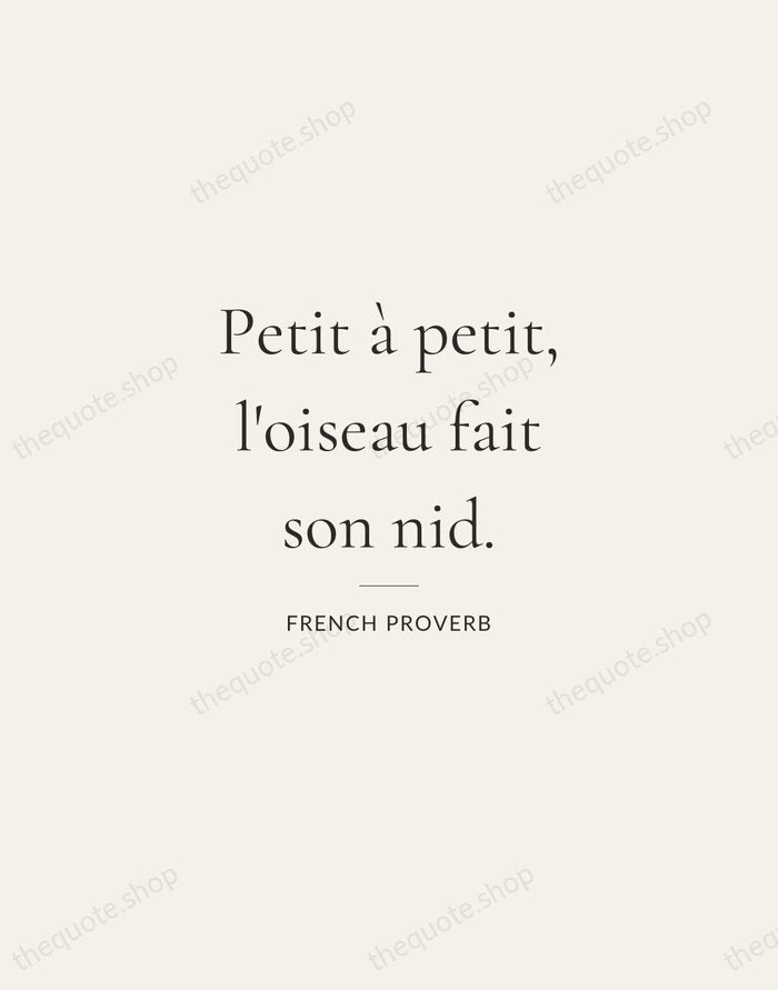Petit à petit, l'oiseau fait son nid. — French Proverb — Gallery Rule