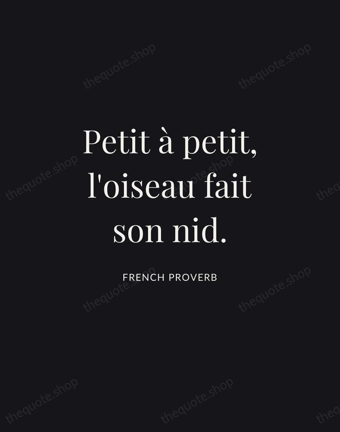 Petit à petit, l'oiseau fait son nid. — French Proverb | Printable Wall Art — Midnight Serif