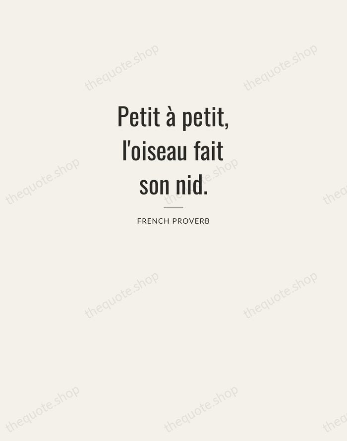 Petit à petit, l'oiseau fait son nid. — French Proverb — Letterpress Caps