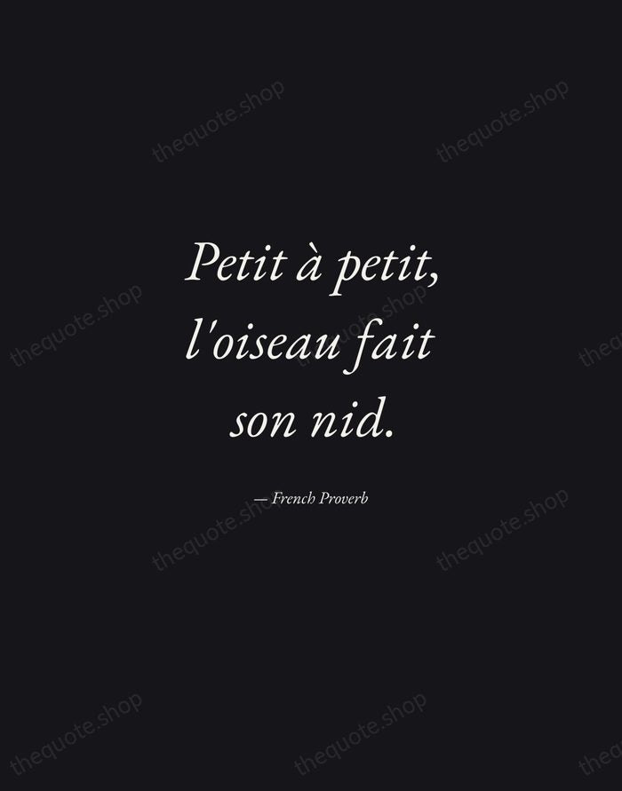 Petit à petit, l'oiseau fait son nid. — French Proverb — Manuscript Italic