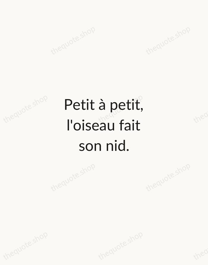 Petit à petit, l'oiseau fait son nid. — French Proverb — Minimal Unsigned