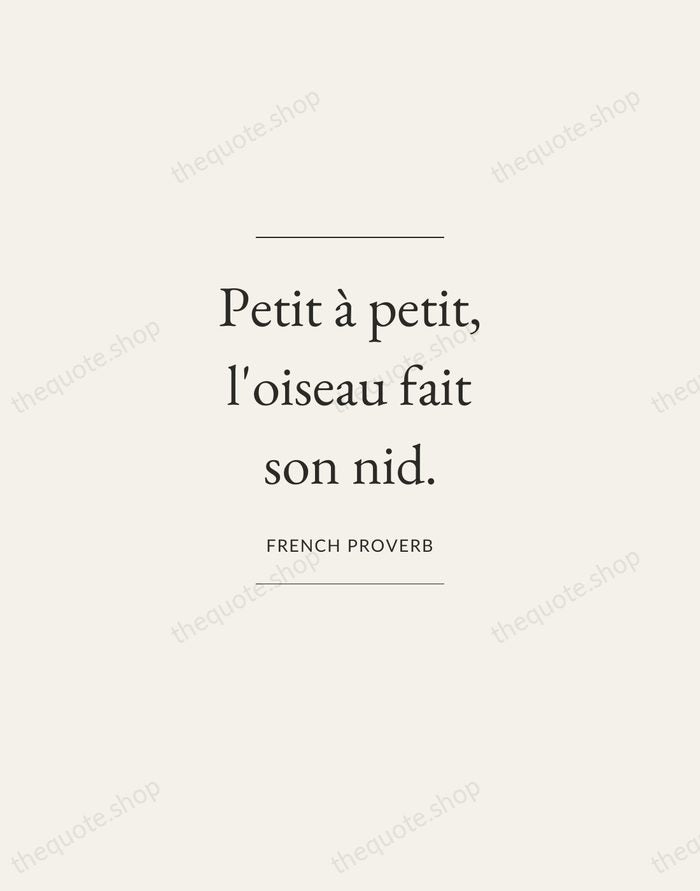 Petit à petit, l'oiseau fait son nid. — French Proverb — Gallery Frame