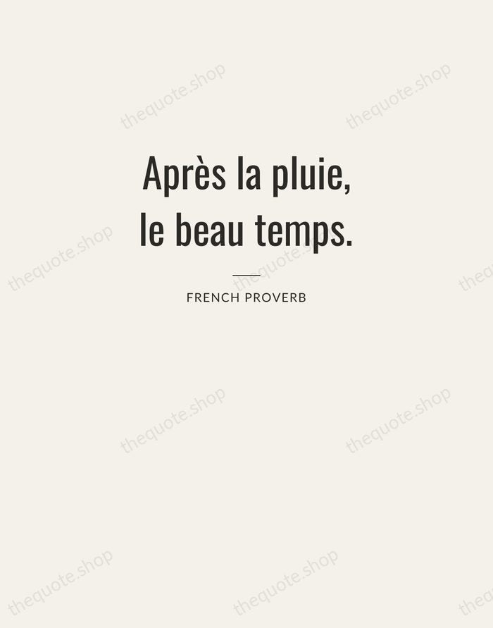 Après la pluie, le beau temps. — French Proverb — Letterpress Caps