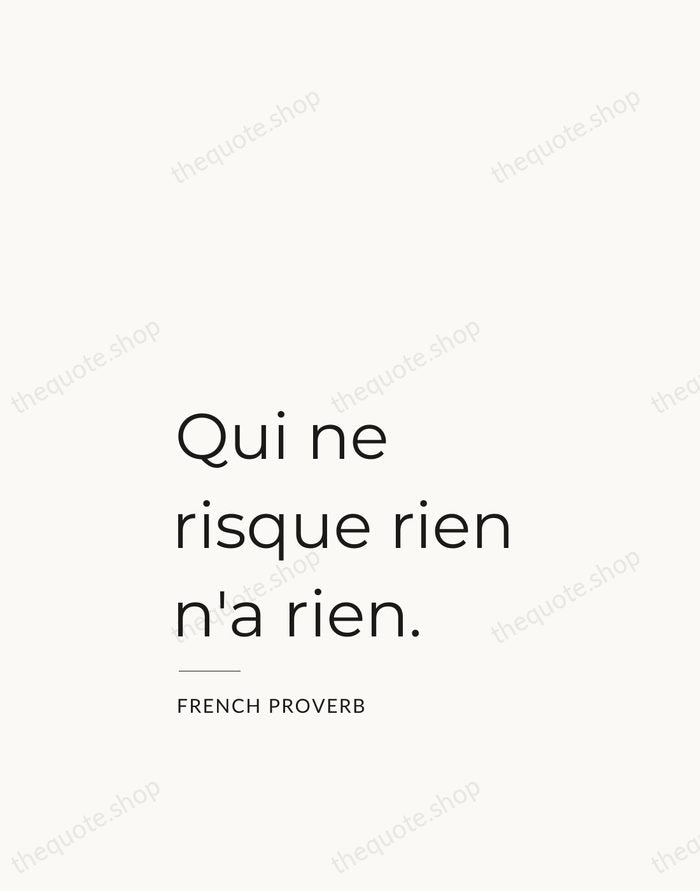 Qui ne risque rien n'a rien. — French Proverb — Studio Left