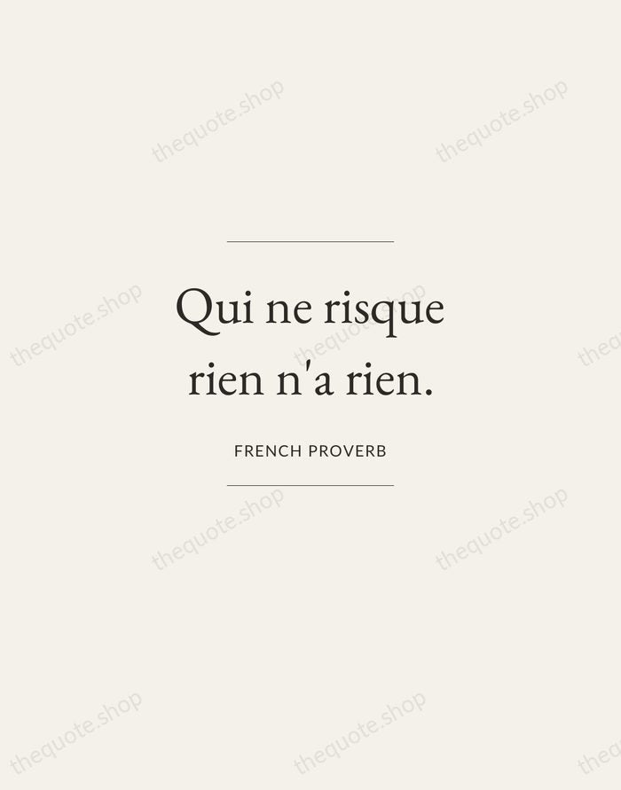 Qui ne risque rien n'a rien. — French Proverb — Gallery Frame