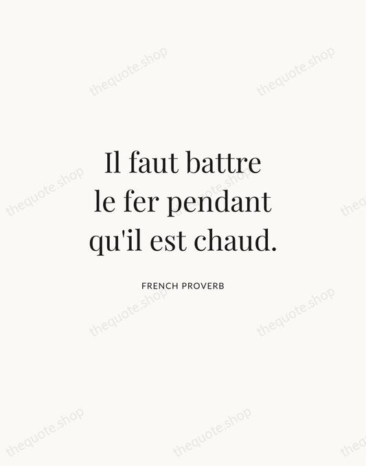 Il faut battre le fer pendant qu'il est chaud. — French Proverb | Printable Wall Art — Atelier Serif