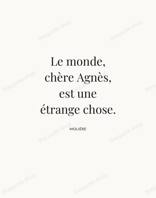 Le monde, chère Agnès, est une étrange chose. — Molière | Printable Wall Art — Atelier Serif