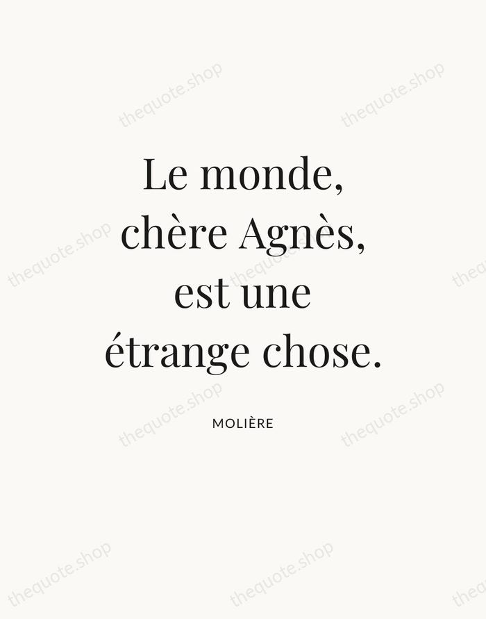 Le monde, chère Agnès, est une étrange chose. — Molière — Statement Serif
