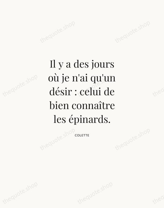 Il y a des jours où je n'ai qu'un désir : celui… — Colette | Printable Wall Art — Atelier Serif