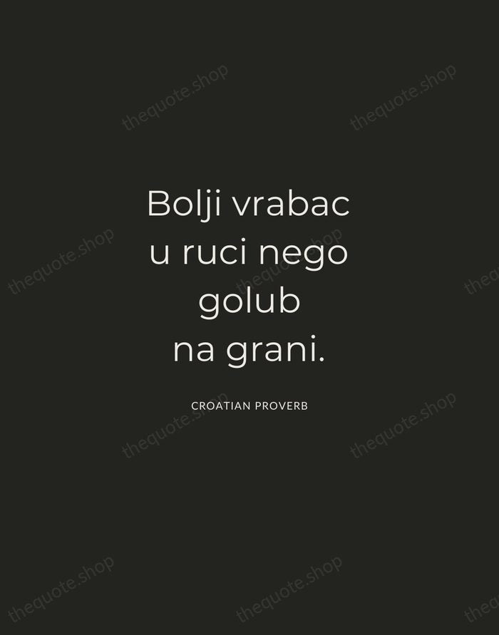 Bolji vrabac u ruci nego golub na grani. — Croatian Proverb — Charcoal Sans