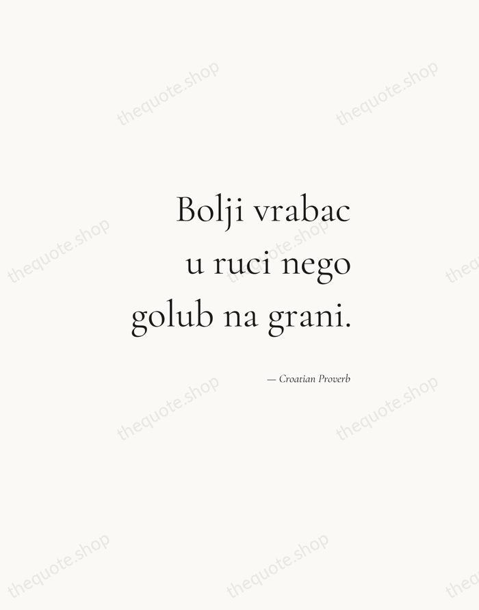 Bolji vrabac u ruci nego golub na grani. — Croatian Proverb — Soft Serif Right
