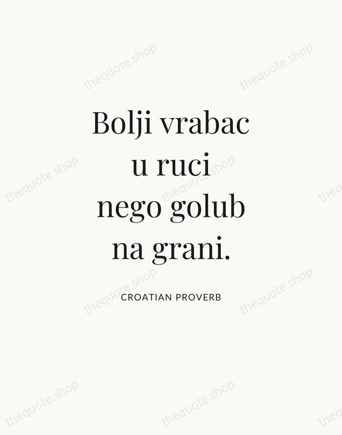 Bolji vrabac u ruci nego golub na grani. — Croatian Proverb — Statement Serif