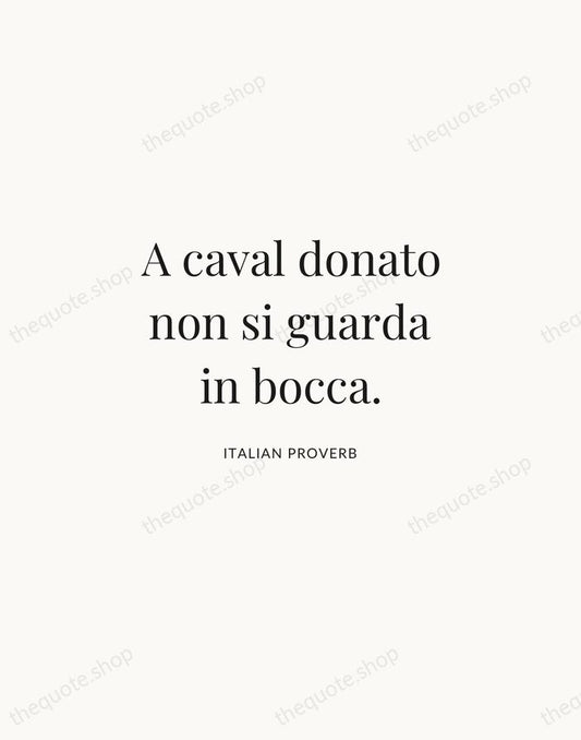 A caval donato non si guarda in bocca. — Italian Proverb | Printable Wall Art — Atelier Serif
