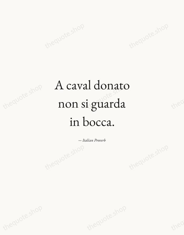 A caval donato non si guarda in bocca. — Italian Proverb — Quiet Garamond