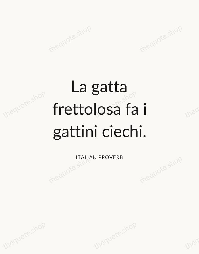 La gatta frettolosa fa i gattini ciechi. — Italian Proverb — Modern Sans Calm