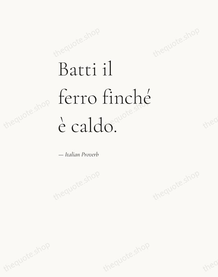 Batti il ferro finché è caldo. — Italian Proverb — Editorial Left Serif