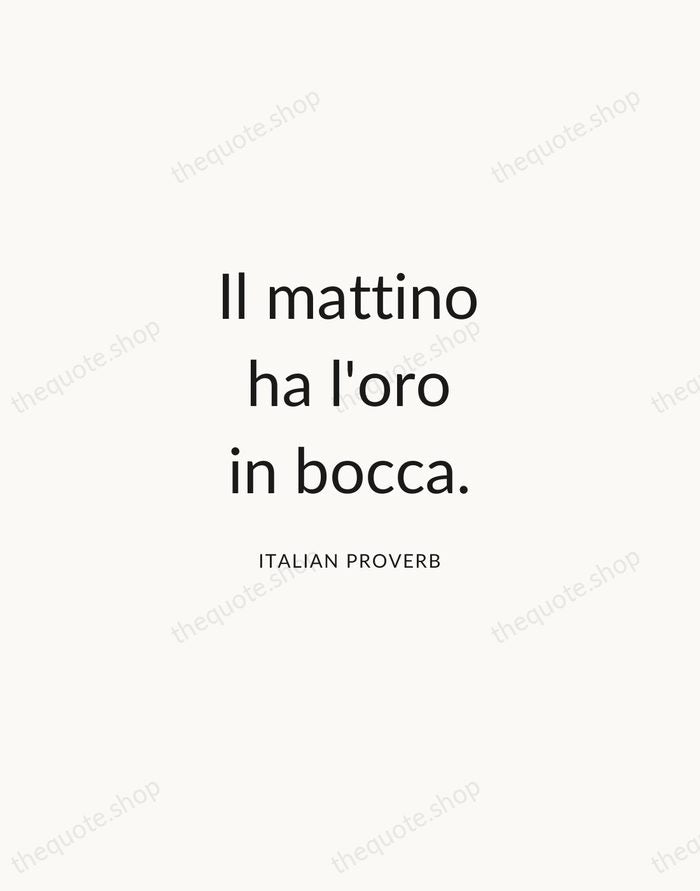 Il mattino ha l'oro in bocca. — Italian Proverb — Modern Sans Calm