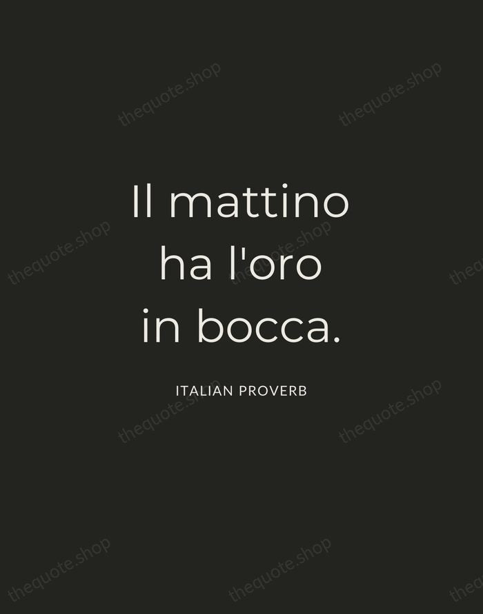 Il mattino ha l'oro in bocca. — Italian Proverb — Charcoal Sans
