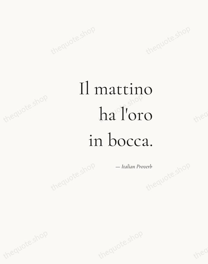 Il mattino ha l'oro in bocca. — Italian Proverb — Soft Serif Right