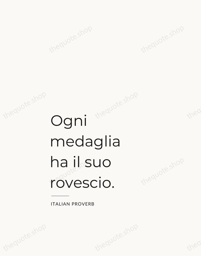 Ogni medaglia ha il suo rovescio. — Italian Proverb — Studio Left