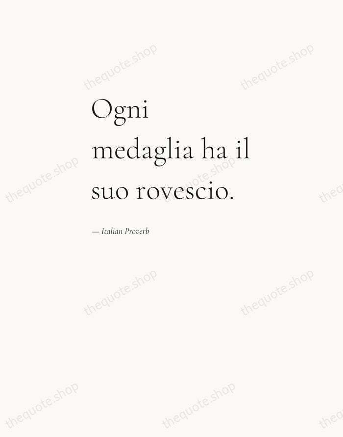 Ogni medaglia ha il suo rovescio. — Italian Proverb — Editorial Left Serif