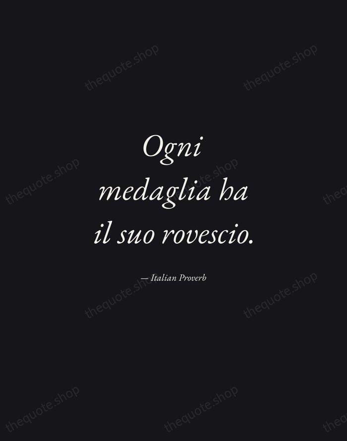 Ogni medaglia ha il suo rovescio. — Italian Proverb — Manuscript Italic
