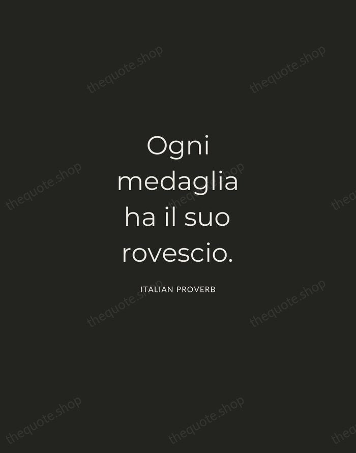 Ogni medaglia ha il suo rovescio. — Italian Proverb — Charcoal Sans
