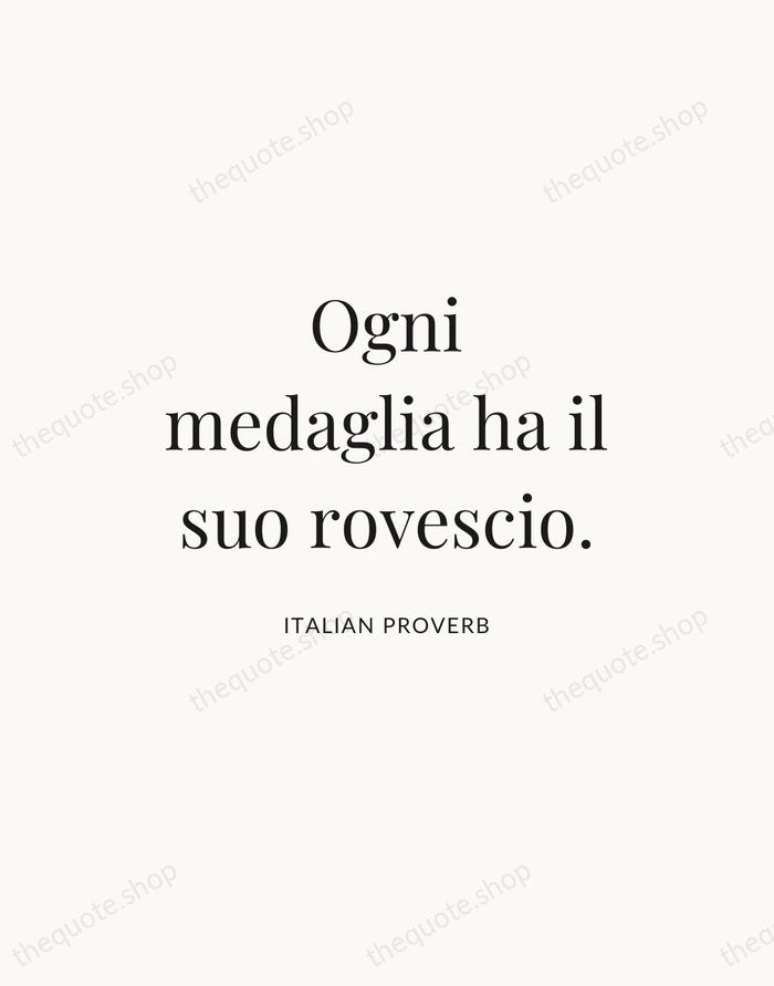 Ogni medaglia ha il suo rovescio. — Italian Proverb — Statement Serif