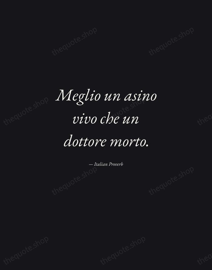 Meglio un asino vivo che un dottore morto. — Italian Proverb — Manuscript Italic