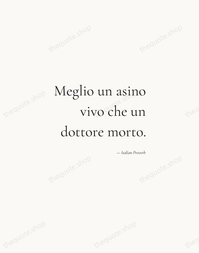 Meglio un asino vivo che un dottore morto. — Italian Proverb — Soft Serif Right