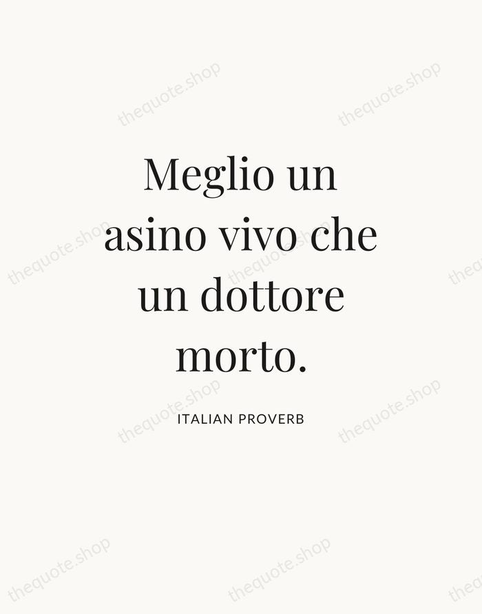 Meglio un asino vivo che un dottore morto. — Italian Proverb — Statement Serif
