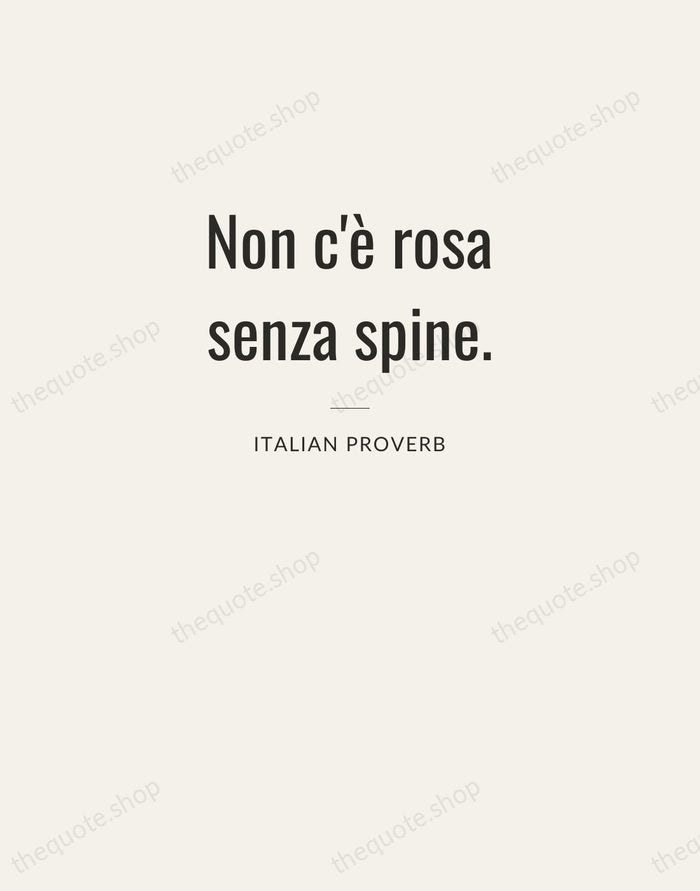 Non c'è rosa senza spine. — Italian Proverb — Letterpress Caps