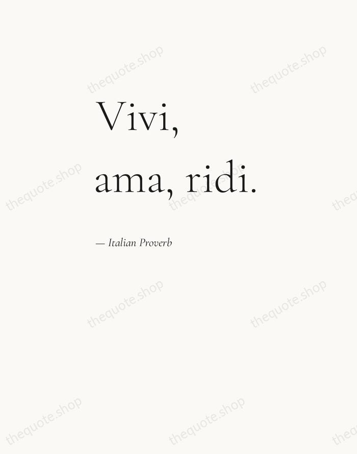 Vivi, ama, ridi. — Italian Proverb — Editorial Left Serif
