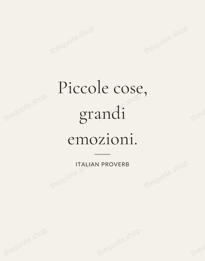 Piccole cose, grandi emozioni. — Italian Proverb — Gallery Rule